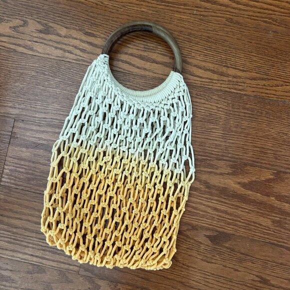 Macramé Handbag Wooden Handle Ombre Beach Bag Boho Chic Retro - Picture 10 of 10